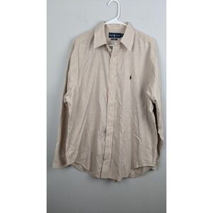 Ralph Lauren Beige Check Shirt 17.5 35 Classic Fit Long Sleeve‎ Cotton USA Made